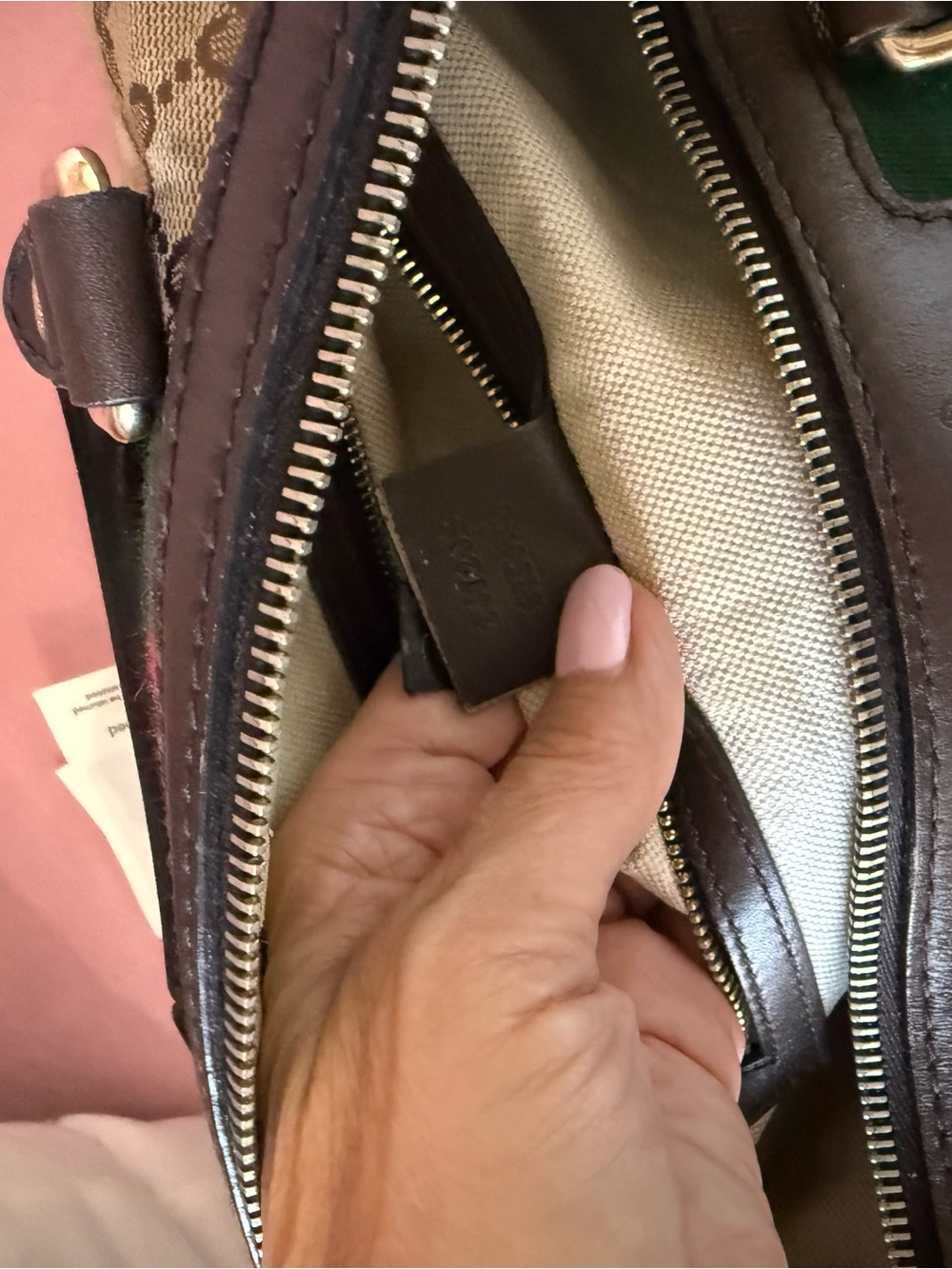 💯Auth! GUCCI Mono Canvas Boston Bag Green & Red Web Sherry Stripe Gold Hardware - Picture 15 of 17